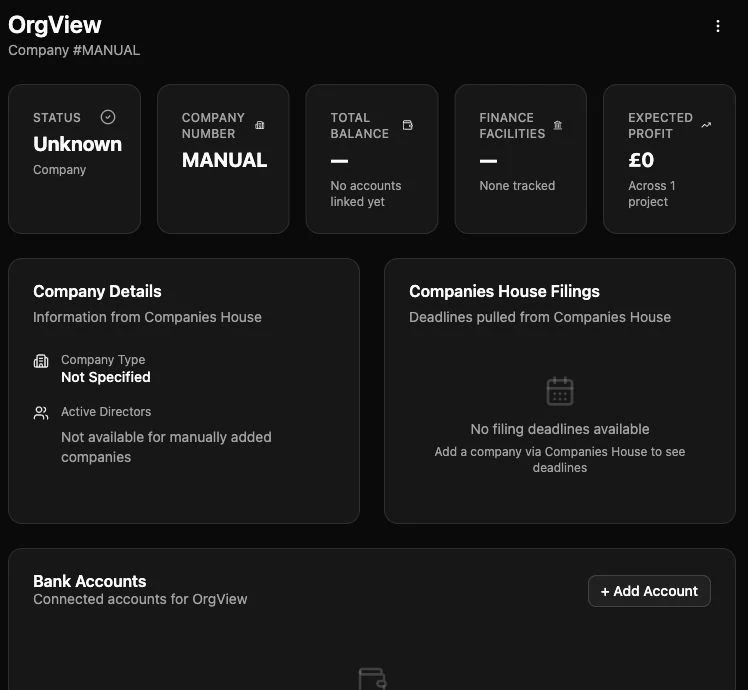 Actual OrgView Accounts workspace